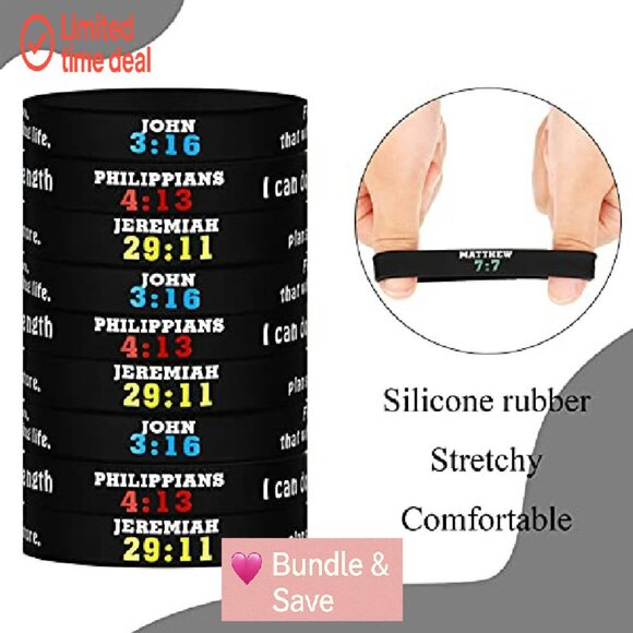 48 Pcs Silicone Bible Verse Bracelets Inspirational Religious Wristbands - Picture 4 of 8